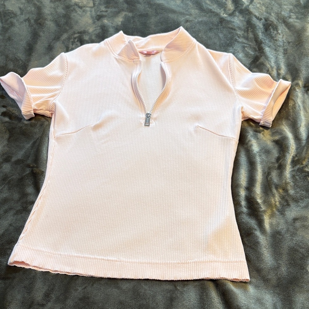 Guess Light Pink Zip-Up Short Sleeve Tee